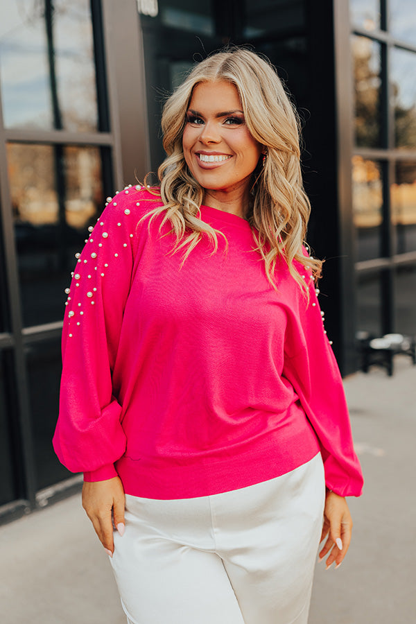 Feeling Spontaneous Embellished Sweater Top In Hot Pink Curves