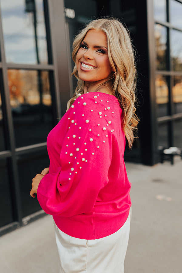 Feeling Spontaneous Embellished Sweater Top In Hot Pink Curves