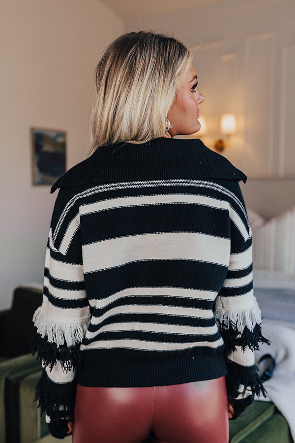 Stripe Along Frayed Sweater