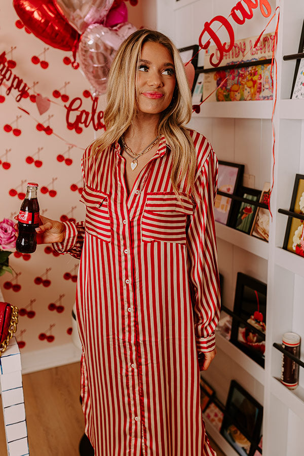Clean Slate Stripe Midi In Red