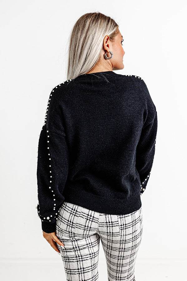 Modern Muse Pearl Embellished Sweater In Black