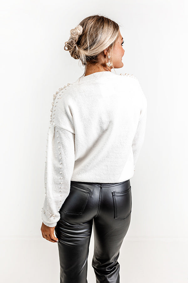 Modern Muse Pearl Embellished Sweater In White