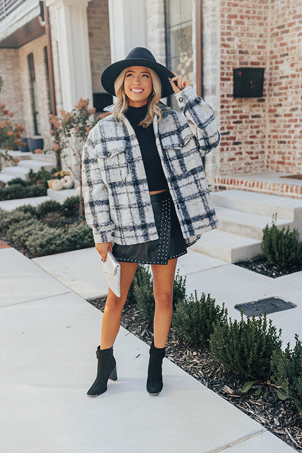 Seasonal Snuggles Plaid Sherpa Jacket in Grey