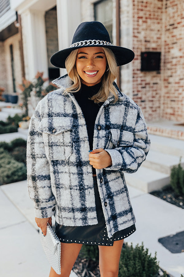 Seasonal Snuggles Plaid Sherpa Jacket in Grey