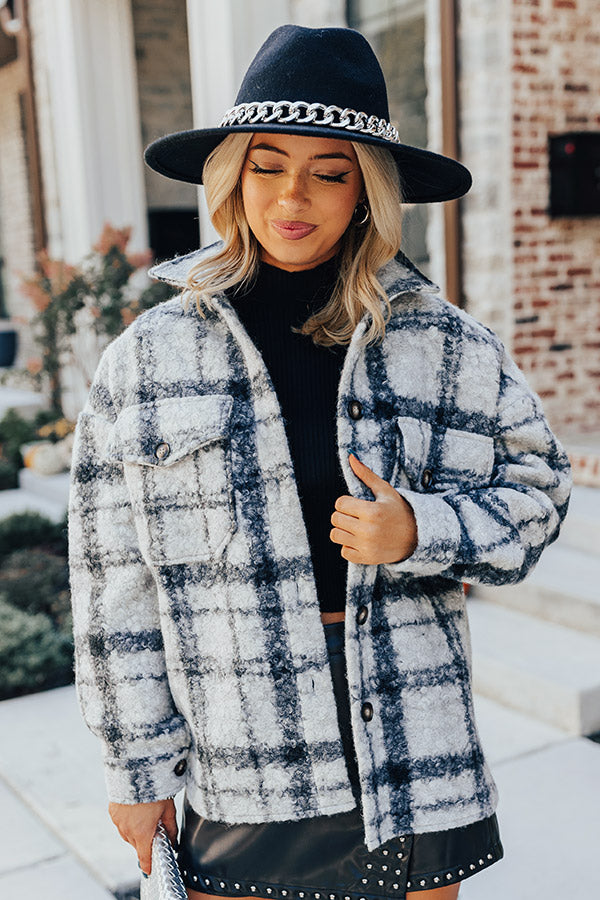 Seasonal Snuggles Plaid Sherpa Jacket in Grey