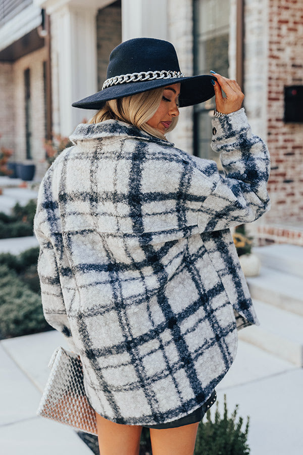 Seasonal Snuggles Plaid Sherpa Jacket in Grey