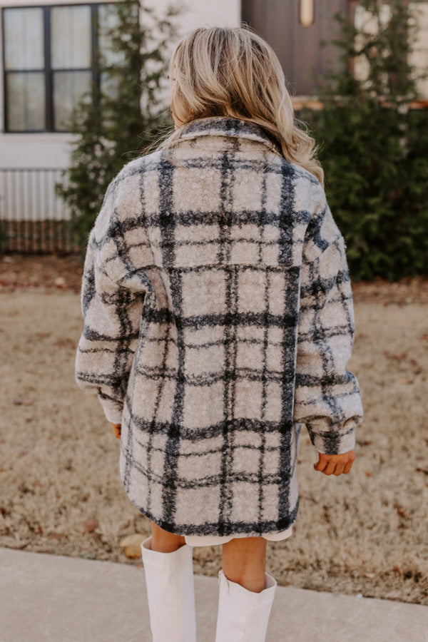 Seasonal Snuggles Plaid Sherpa Jacket in Grey