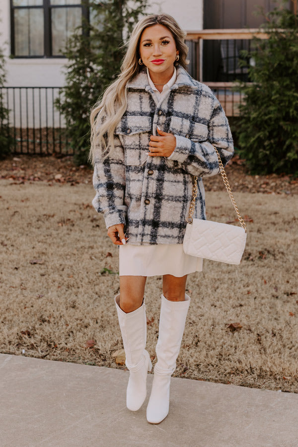Seasonal Snuggles Plaid Sherpa Jacket in Grey