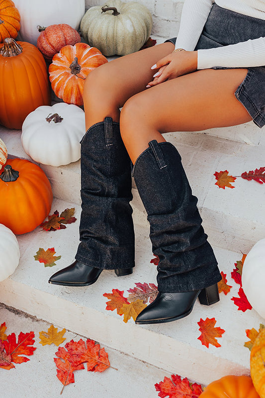 The Mila Denim Cowboy Boot In Black