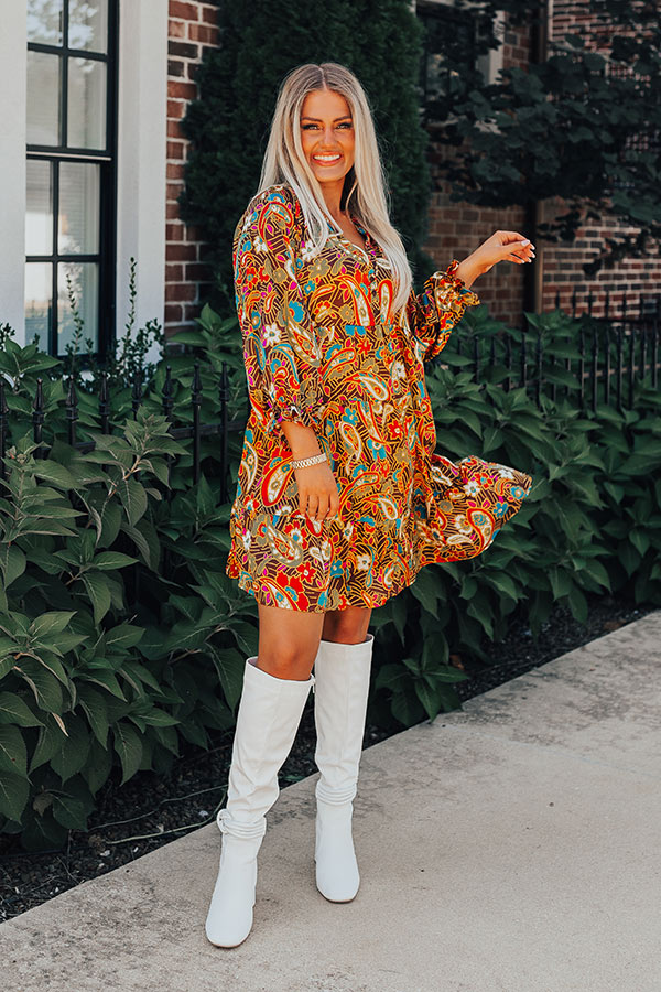 Slow Song Swaying Shift Dress In Chestnut