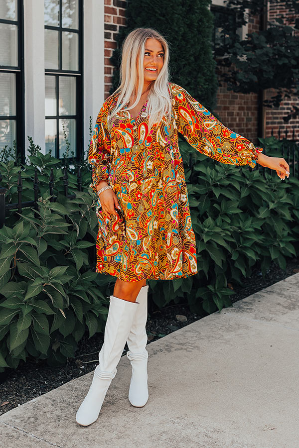Slow Song Swaying Shift Dress In Chestnut