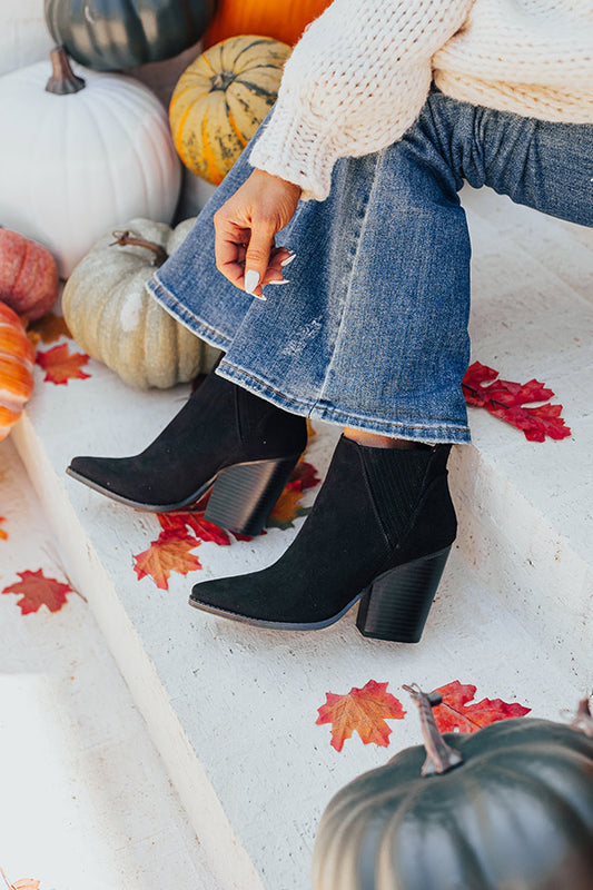 The Celine Faux Suede Bootie In Black