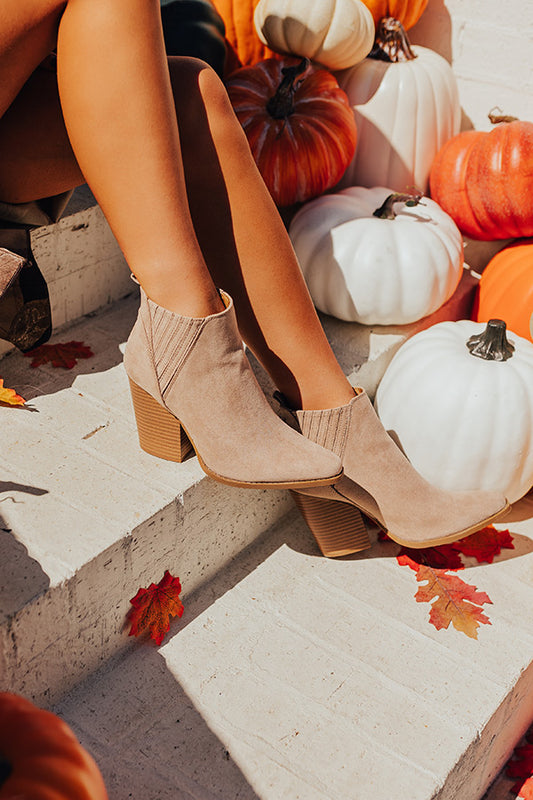 The Celine Faux Suede Bootie In Taupe