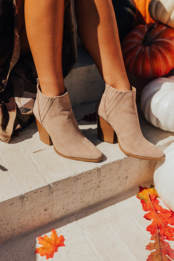 The Celine Faux Suede Bootie In Taupe