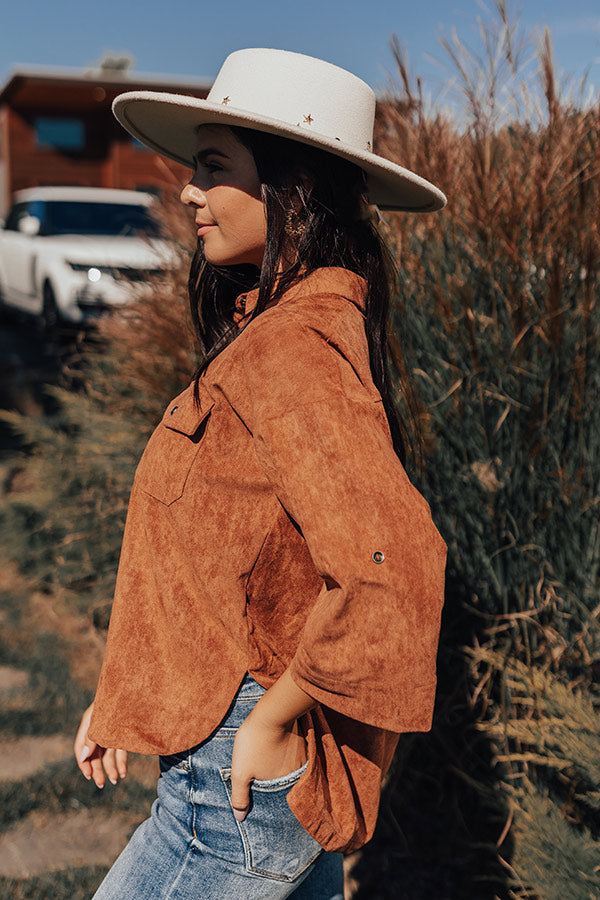 Long Way Home Faux Suede Button Up