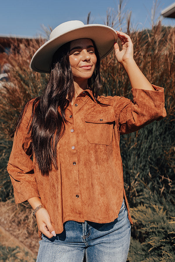 Long Way Home Faux Suede Button Up