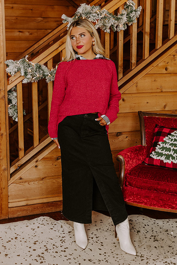 Fall Gratitude Chenille Knit Sweater In Red