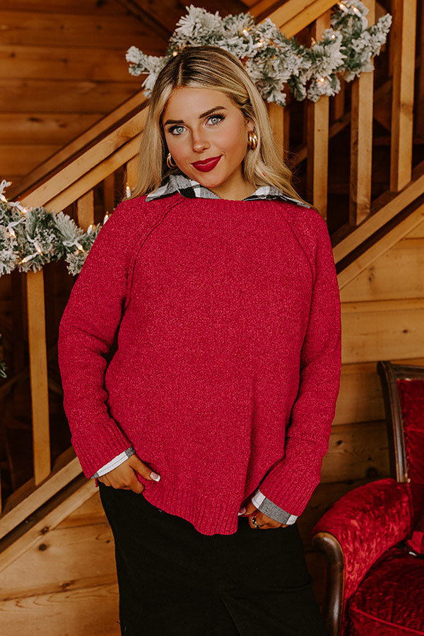 Fall Gratitude Chenille Knit Sweater In Red