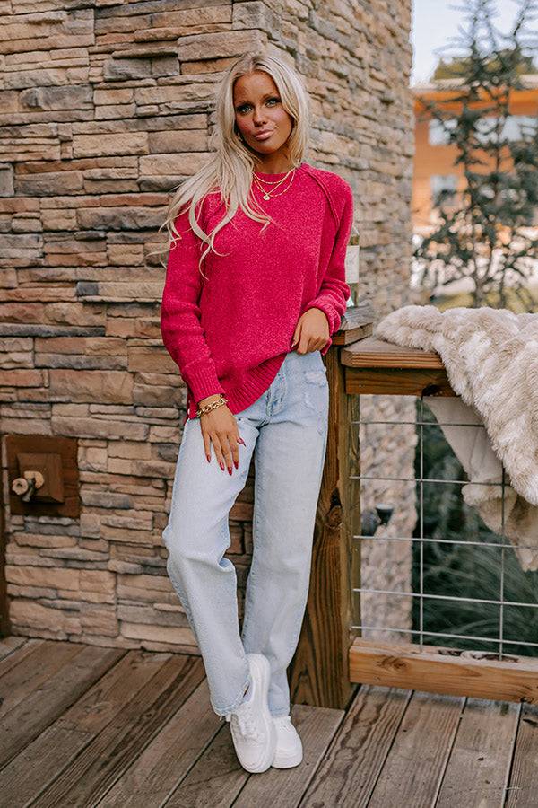 Fall Gratitude Chenille Knit Sweater In Red