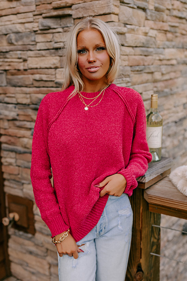Fall Gratitude Chenille Knit Sweater In Red