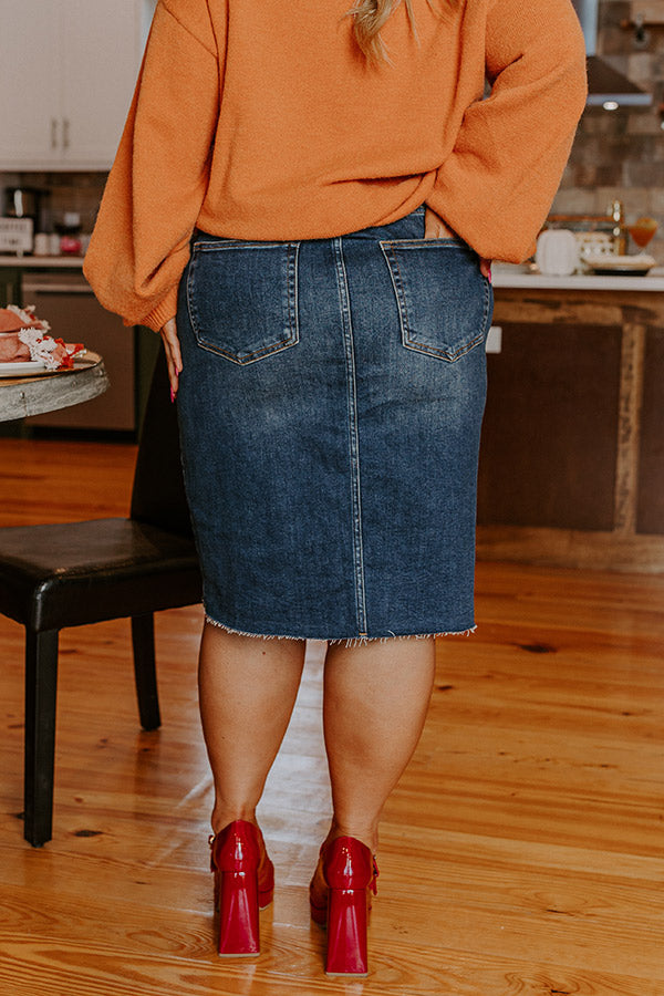 Risen The Grace Denim Skirt in Dark Wash Curves