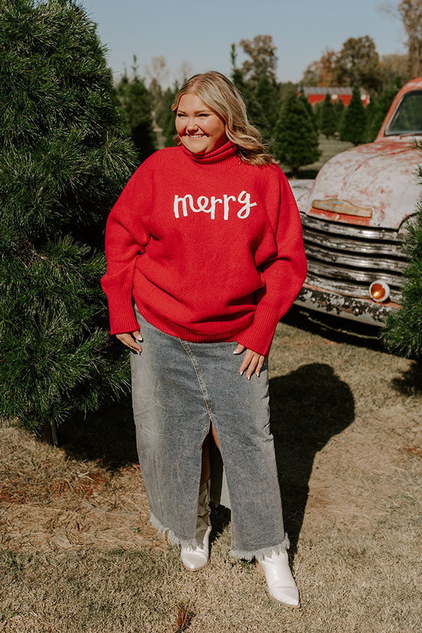 Merry Turtle Neck Sweater In Red Curves