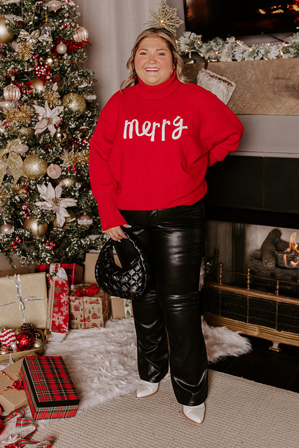 Merry Turtle Neck Sweater In Red Curves