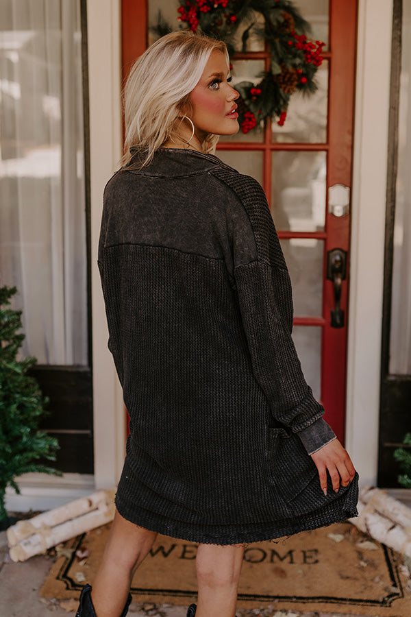 Harvest Cheer Waffle Knit Mini Dress In Vintage Black