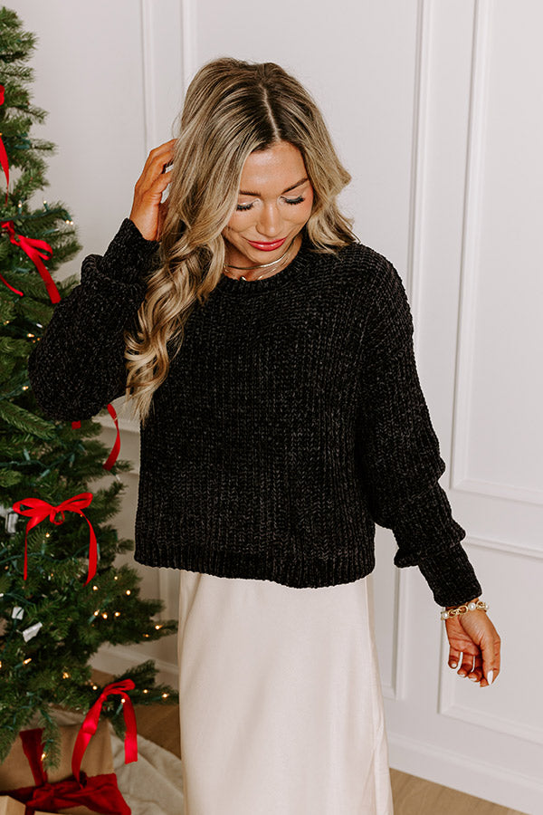 Fall Sentiments Chenille Sweater In Black