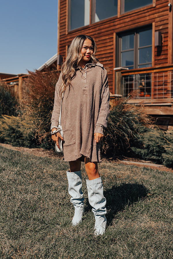Harvest Cheer Waffle Knit Mini Dress In Taupe
