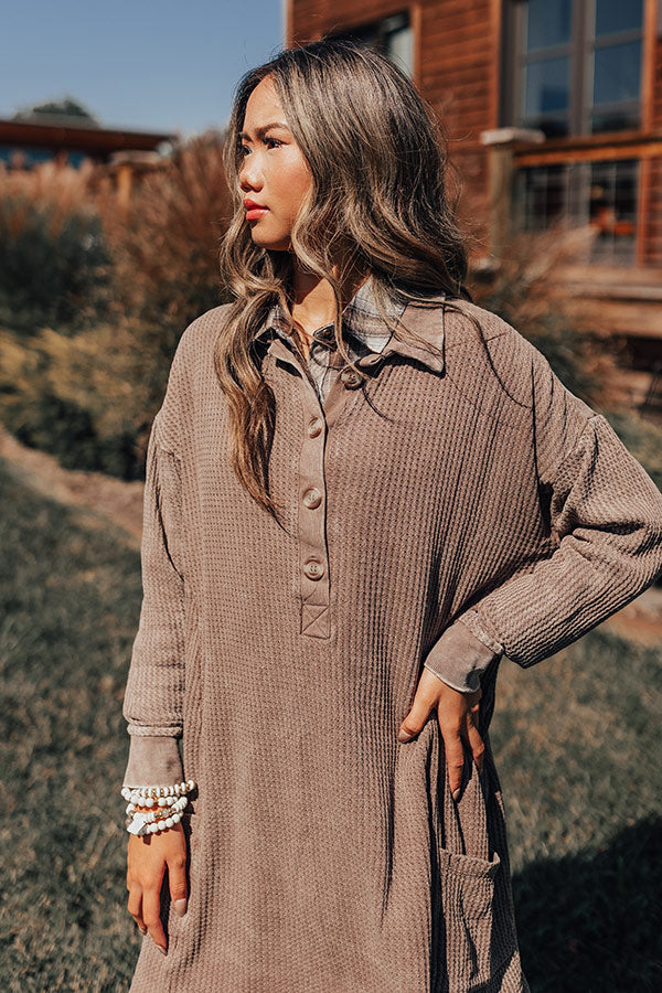 Harvest Cheer Waffle Knit Mini Dress In Taupe