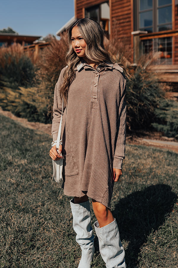 Harvest Cheer Waffle Knit Mini Dress In Taupe