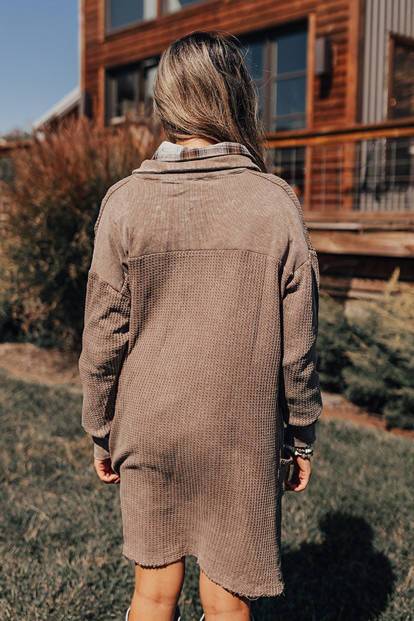 Harvest Cheer Waffle Knit Mini Dress In Taupe