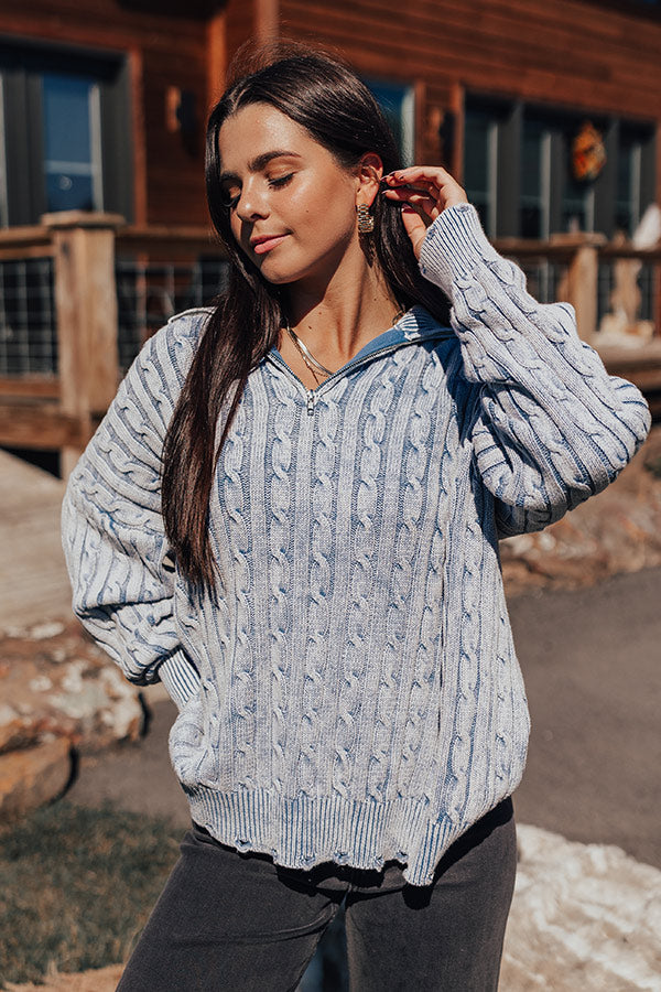 Sunday in St. Cloud Cable Knit Sweater in Airy Blue