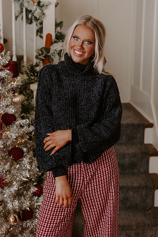 Fall Leaves Chenille Sweater In Black