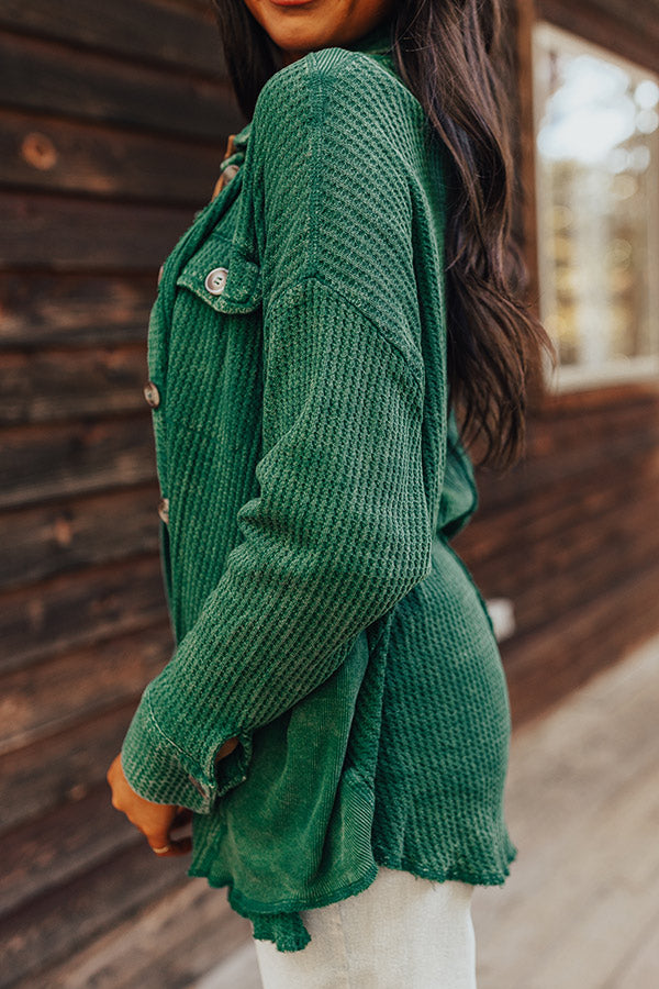 Denver Days Waffle Knit Button Up In Green