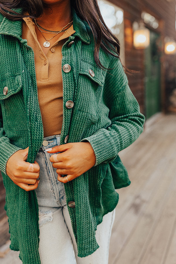 Denver Days Waffle Knit Button Up In Green
