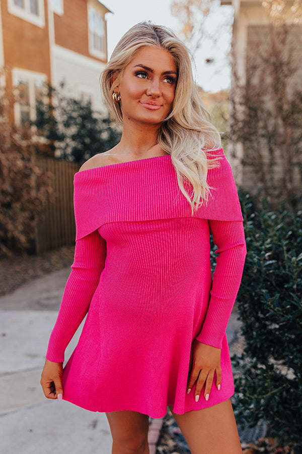Sleek Silhouettes Ribbed Mini Dress In Fuchsia