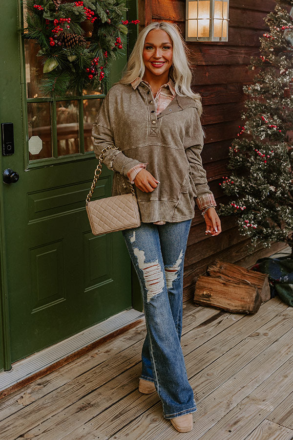 Fireside Comfort Mineral Wash Hoodie In Taupe