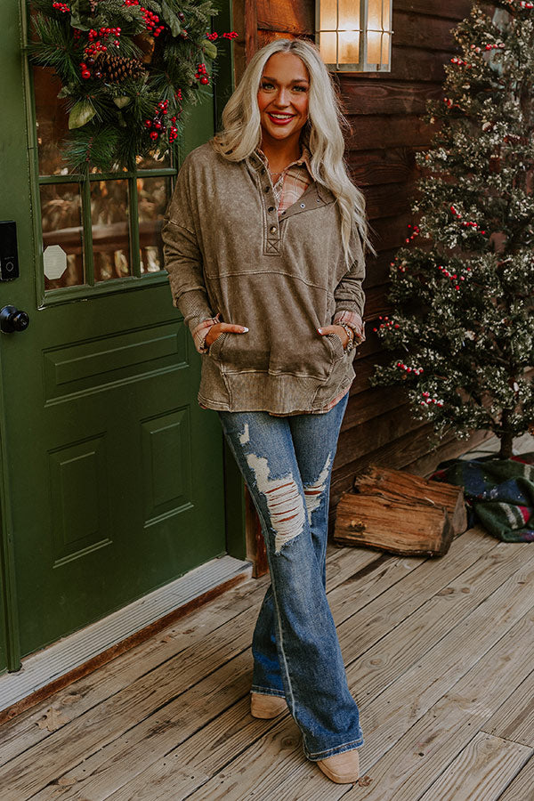 Fireside Comfort Mineral Wash Hoodie In Taupe