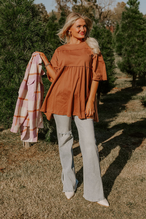 Lovely Tokens Mini Tunic Dress In Rust