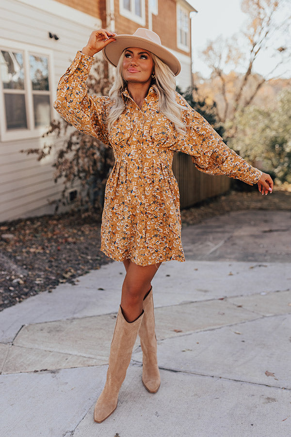 Fall Sunset Corduroy Mini Dress in Mustard