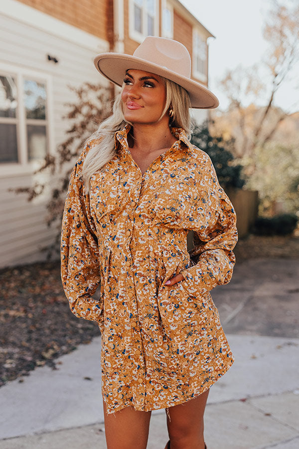 Fall Sunset Corduroy Mini Dress in Mustard