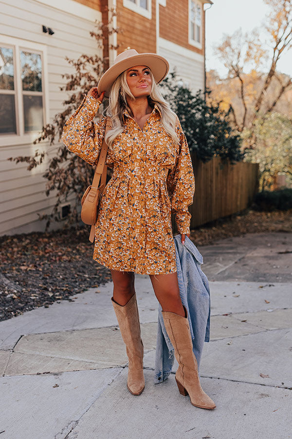 Fall Sunset Corduroy Mini Dress in Mustard