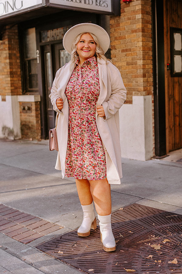 Fall Sunset Corduroy Mini Dress in Blush Curves