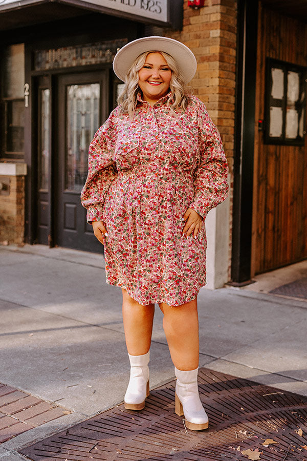 Fall Sunset Corduroy Mini Dress in Blush Curves