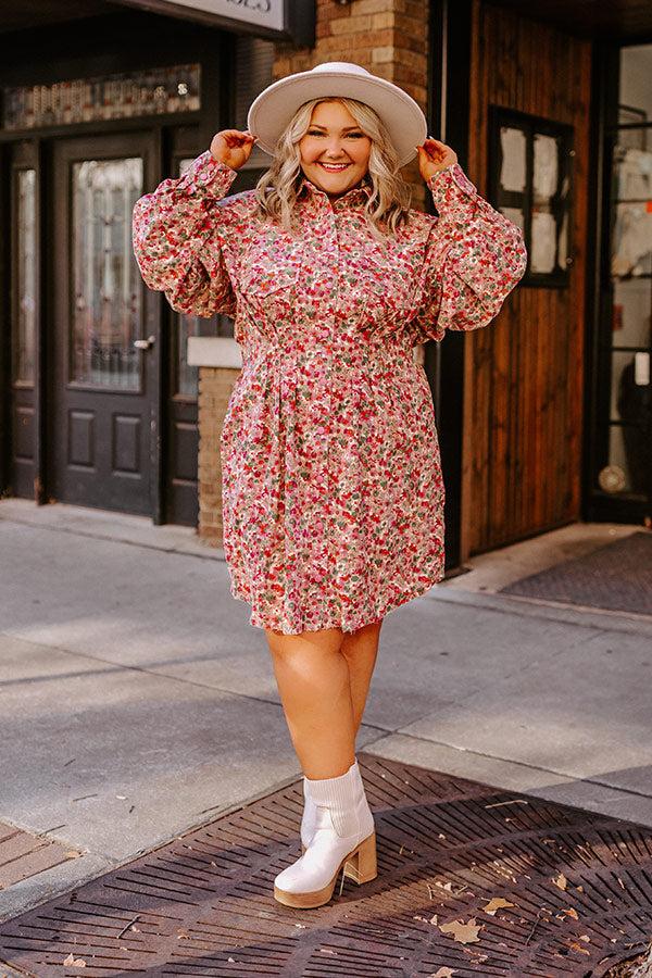 Fall Sunset Corduroy Mini Dress in Blush Curves