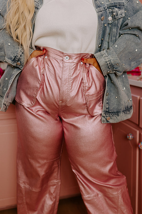 The Raleigh High Waist Metallic Pants In Pink Curves