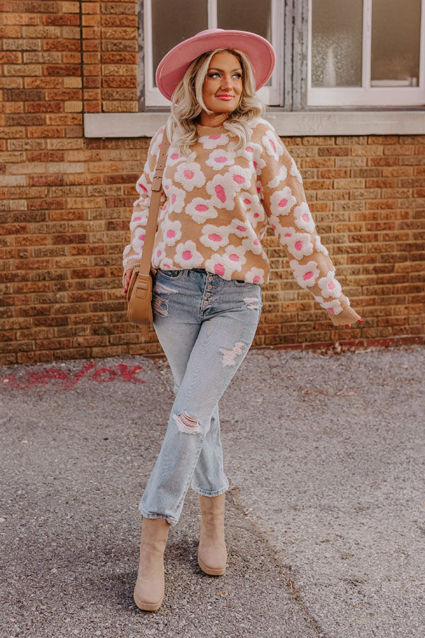 Living Floral Sweater in Iced Latte