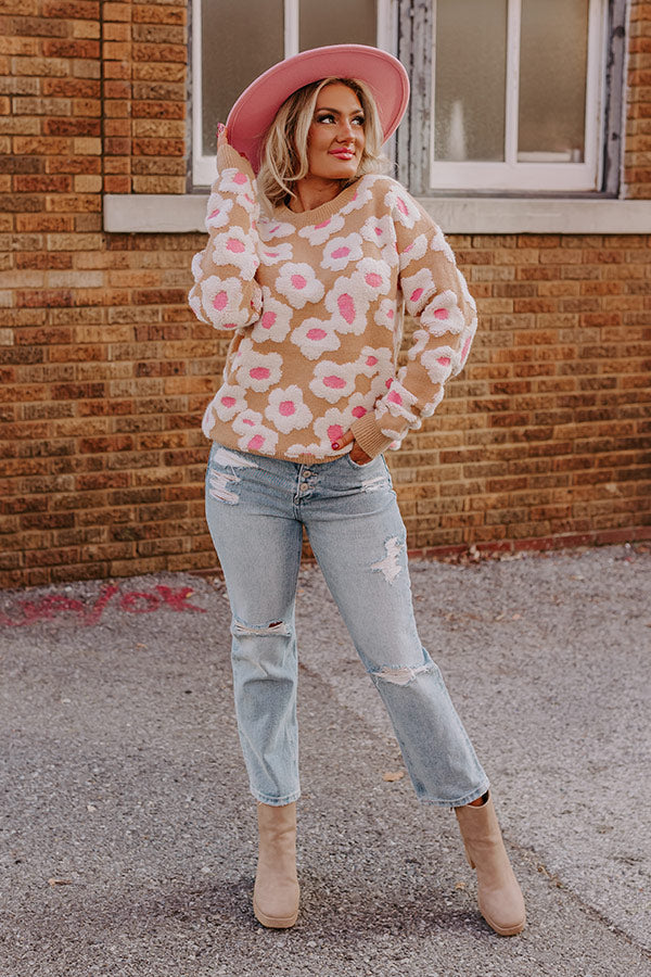 Living Floral Sweater in Iced Latte